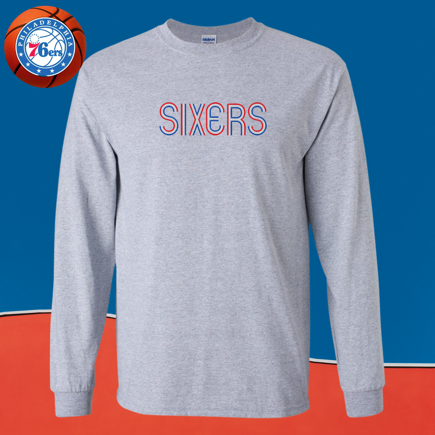 Sixers Long Sleeve T-Shirt ❤️🤍💙 Tri Color Logo